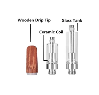 Tip tetesan kayu perak diisi ulang kartrid CBD, 510 sekrup benang bocor tahan bocor dengan 1.2Ohm koil keramik untuk baterai baterai mod & cbd/pena vape oli tebal (sekali pakai, 1.0ml, tanpa nikotin)